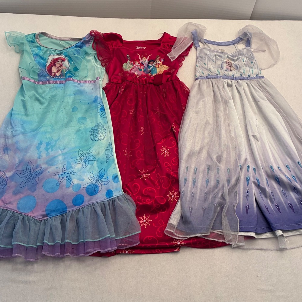 Disney Princess Nightgown Bundle 4T Elsa Ariel Belle Tiana Rapunzel 3 Pack